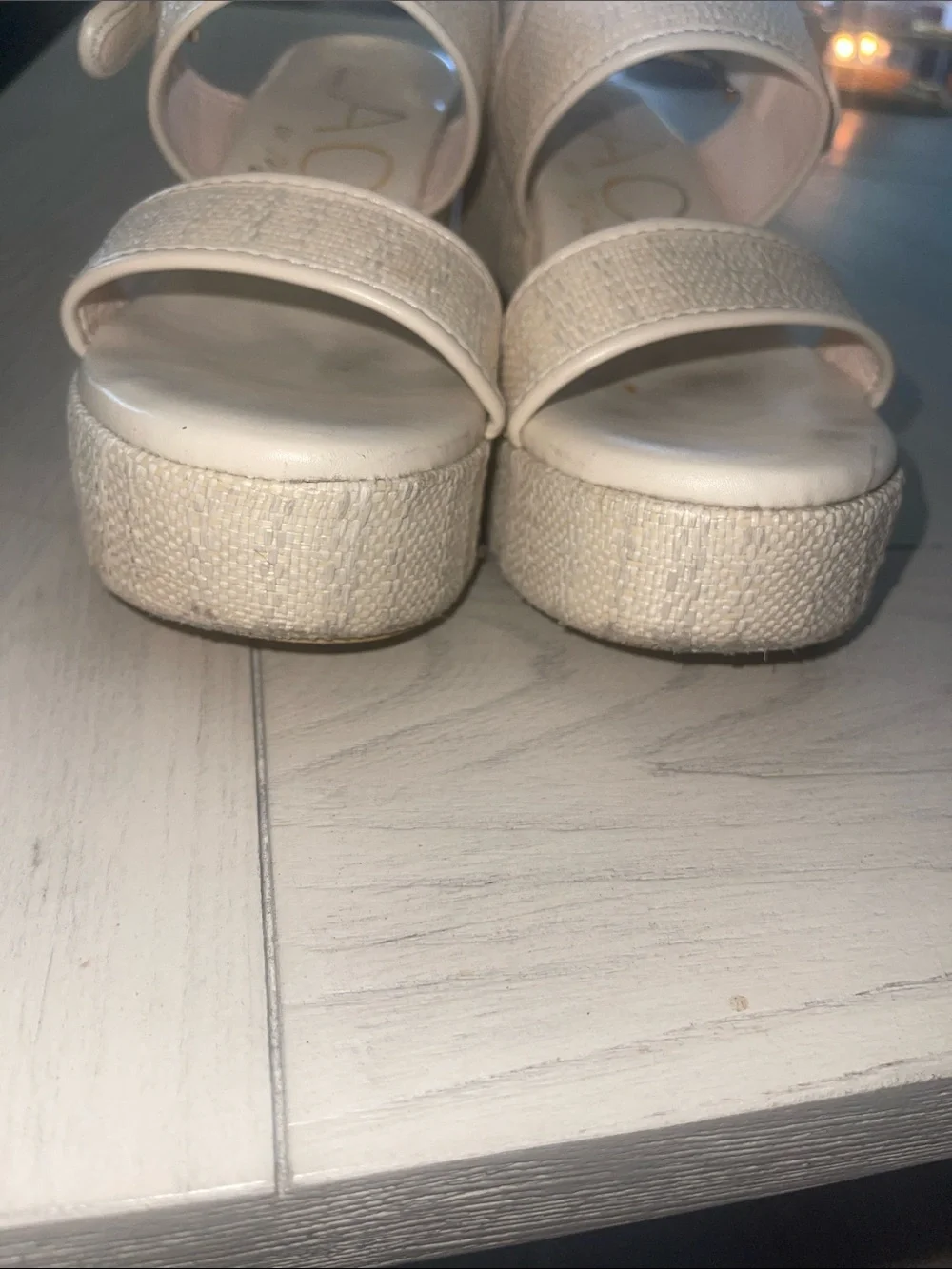 Matisse Cream Woven Platform Sandals with Gold Buckle
